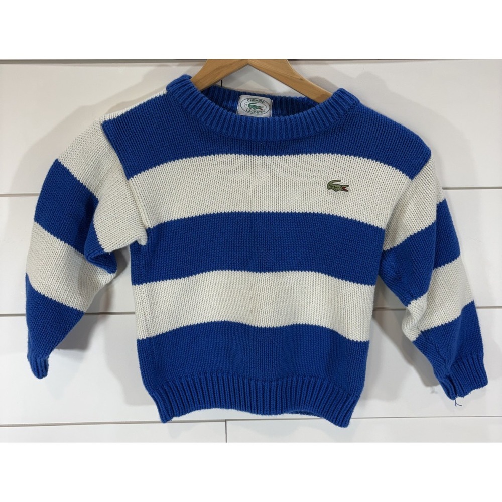 Chemise Lacoste Boy's Striped Sweater Size Medium M 6 Blue White Logo Cotton